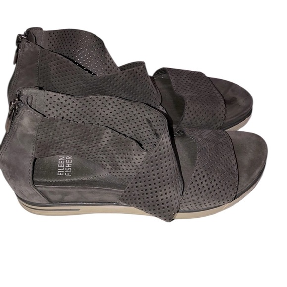 Eileen Fisher Dark Gray Perforated Sandals size 9 - Picture 1 of 7